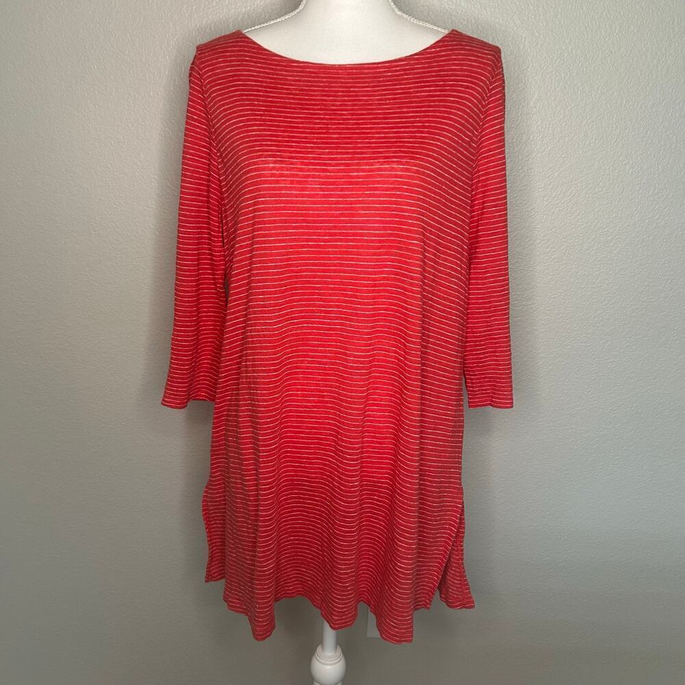 Eileen Fisher 100% organic linen striped pullover tunic top size L